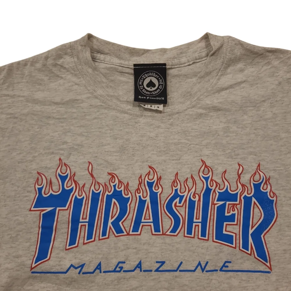 Thrasher T-Shirt Mens Medium Blue + Red Logo Skater Tee - Picture 2 of 5